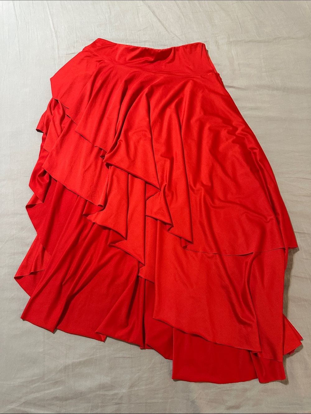 Red  Ruffled Asymmetrical Skirt. - Picture 8 of 10